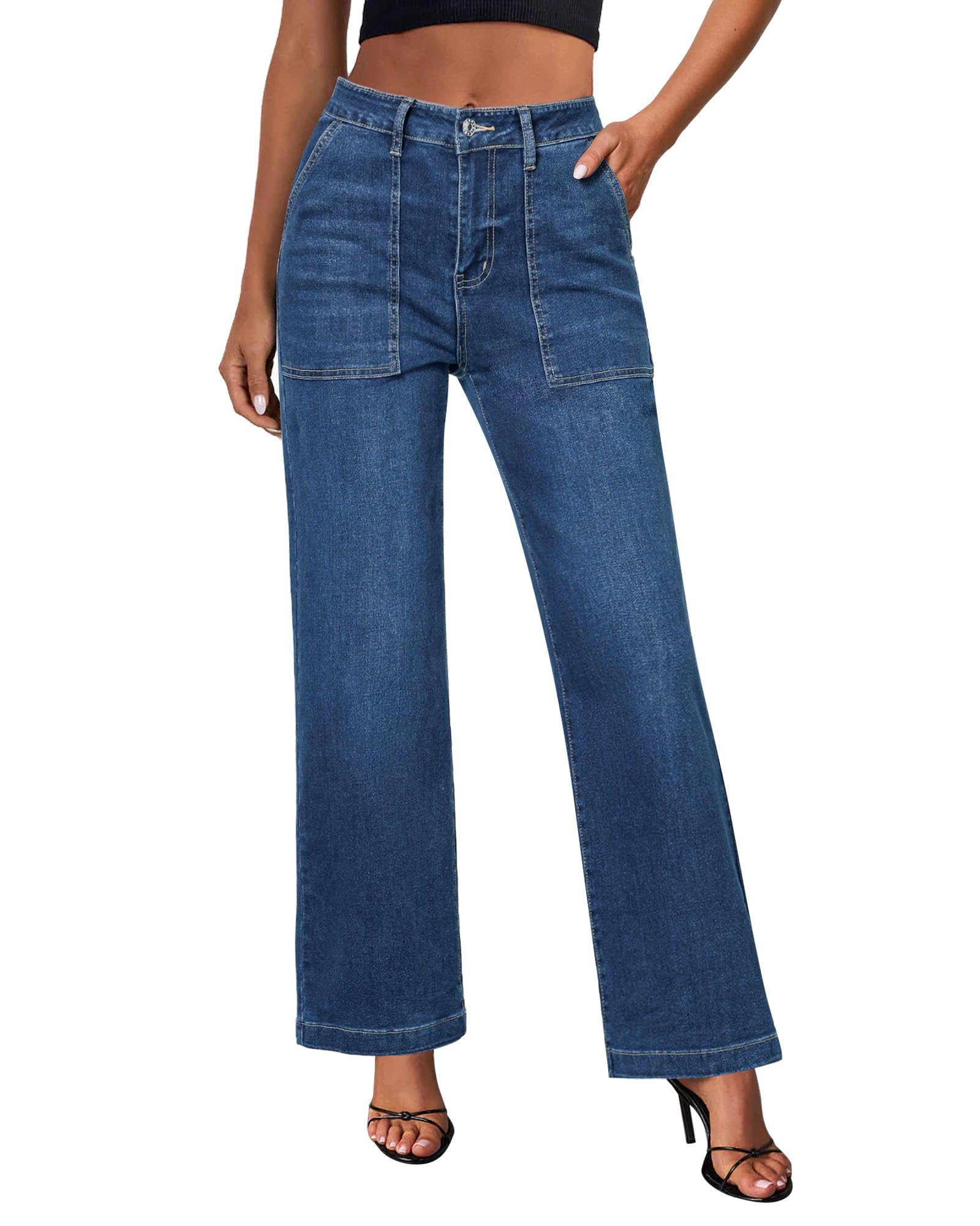 Foto 2 pulgar | Pantalones Vaqueros Grapent Holgados De Cintura Alta Para Mujer, Pierna Ancha, Entrepierna De 30 Cm - Venta Internacio