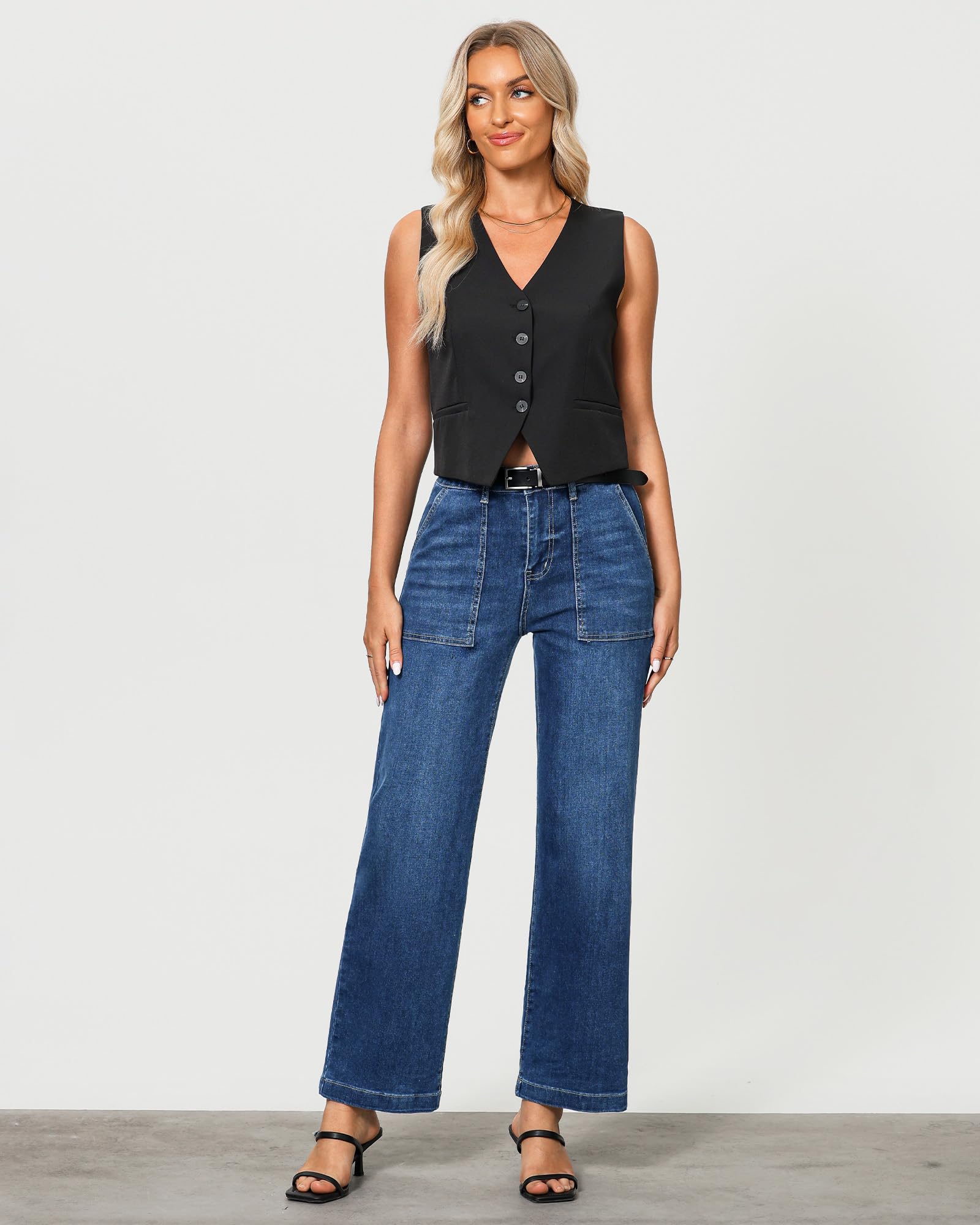 Foto 3 pulgar | Pantalones Vaqueros Grapent Holgados De Cintura Alta Para Mujer, Pierna Ancha, Entrepierna De 30 Cm - Venta Internacio