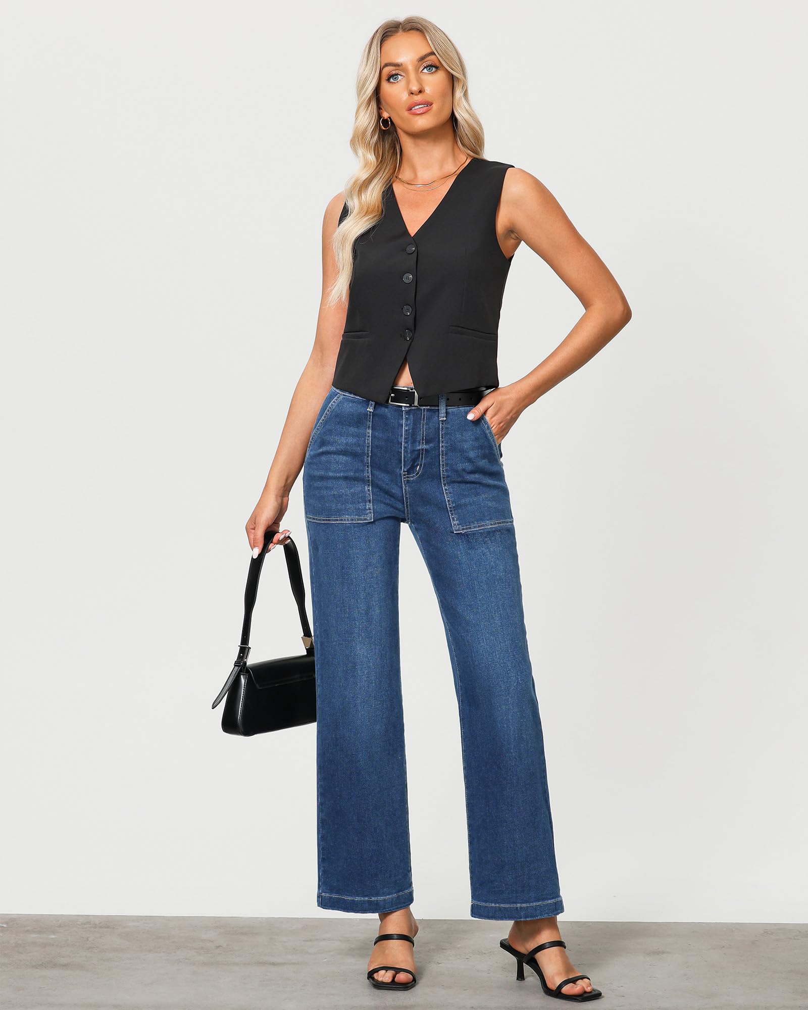Foto 5 pulgar | Pantalones Vaqueros Grapent Holgados De Cintura Alta Para Mujer, Pierna Ancha, Entrepierna De 30 Cm - Venta Internacio