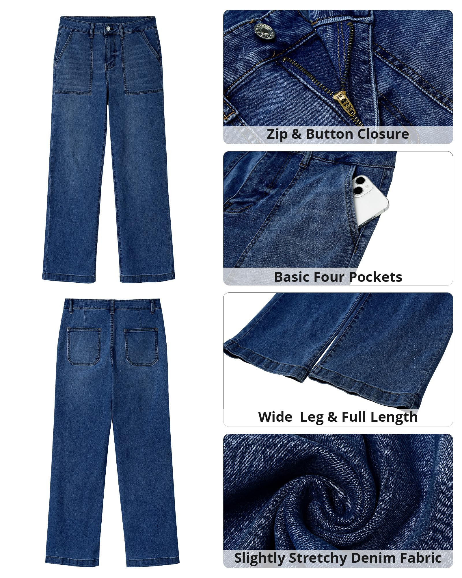 Foto 7 pulgar | Pantalones Vaqueros Grapent Holgados De Cintura Alta Para Mujer, Pierna Ancha, Entrepierna De 30 Cm - Venta Internacio