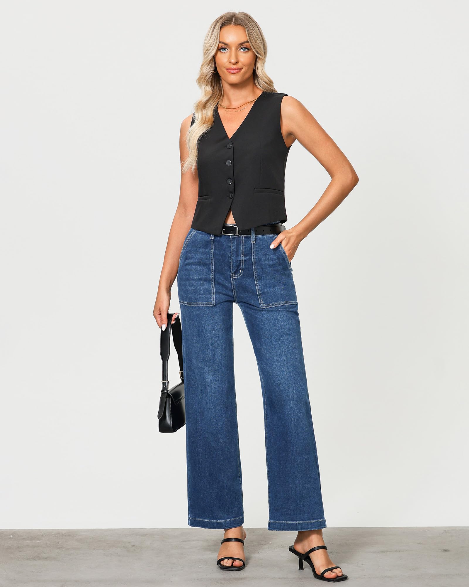 Foto 8 pulgar | Pantalones Vaqueros Grapent Holgados De Cintura Alta Para Mujer, Pierna Ancha, Entrepierna De 30 Cm - Venta Internacio