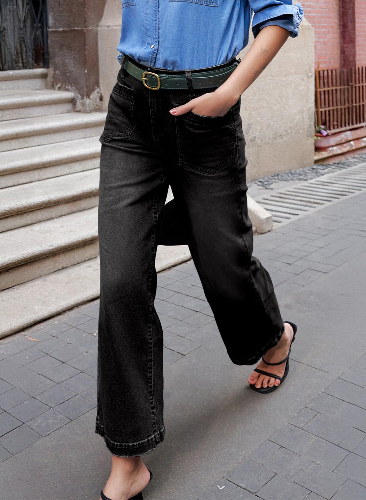 Foto 2 | Jeans Sidefeel, Cintura Alta, Piernas Rectas, Elásticos, Para Mujer - Venta Internacional.