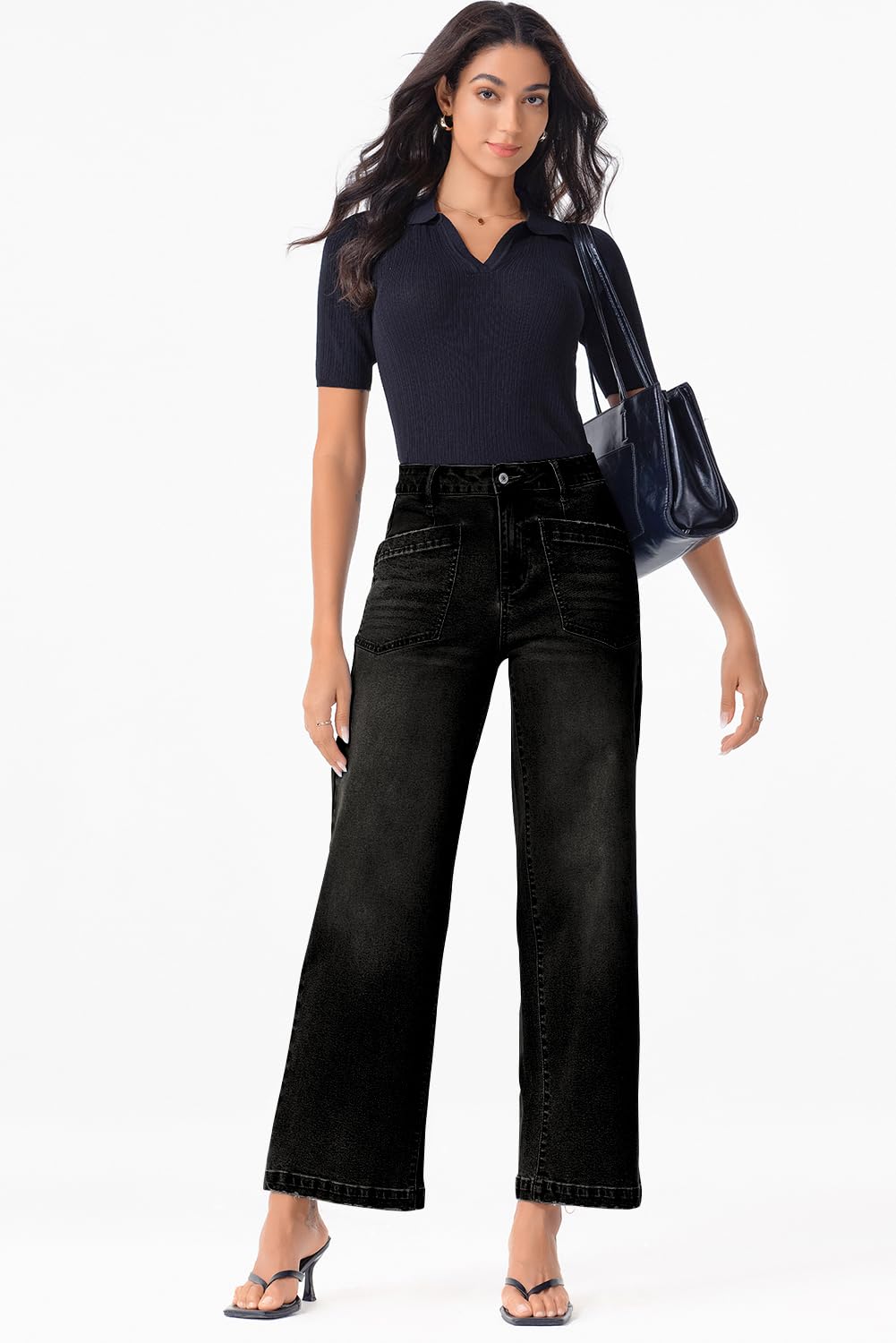 Foto 5 pulgar | Jeans Sidefeel, Cintura Alta, Piernas Rectas, Elásticos, Para Mujer - Venta Internacional.
