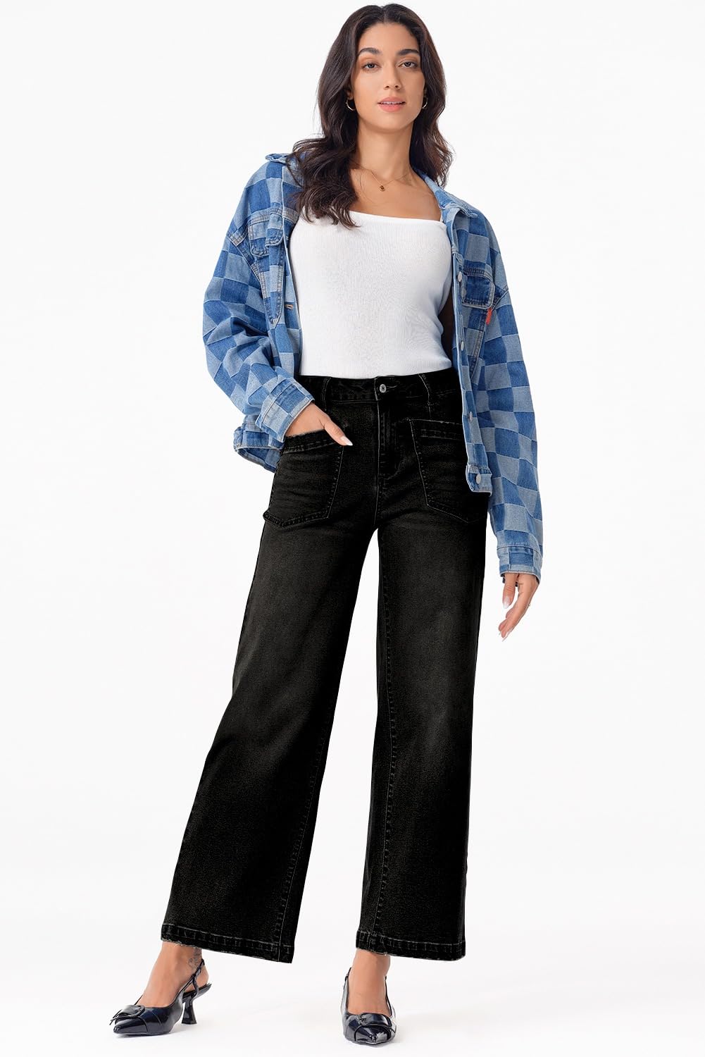 Foto 6 | Jeans Sidefeel, Cintura Alta, Piernas Rectas, Elásticos, Para Mujer - Venta Internacional.