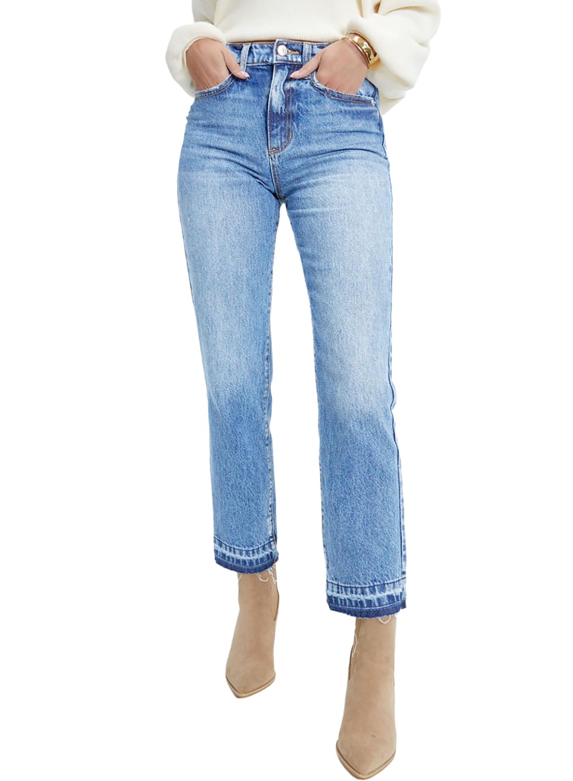 Foto 2 pulgar | Jeans Astylish Con Cintura Alta Y Tobillo Recto Para Mujer - Venta Internacional.