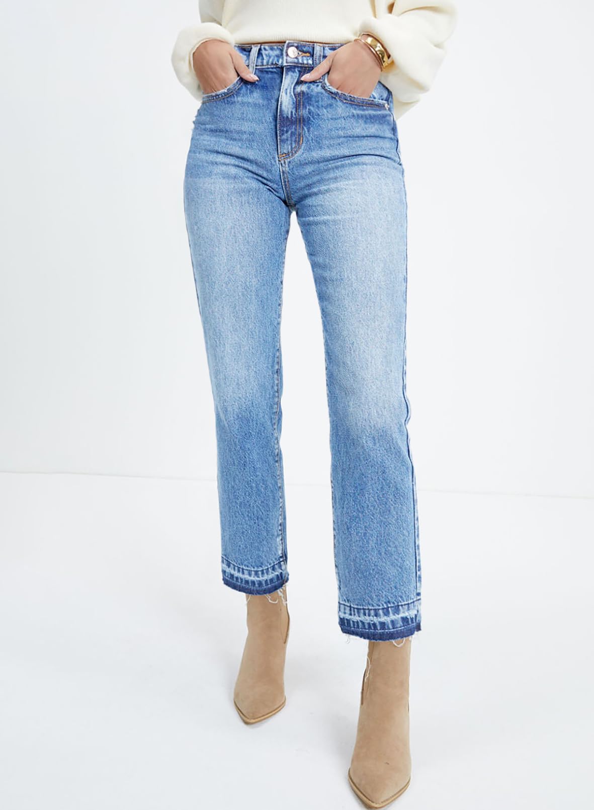Foto 3 pulgar | Jeans Astylish Con Cintura Alta Y Tobillo Recto Para Mujer - Venta Internacional.