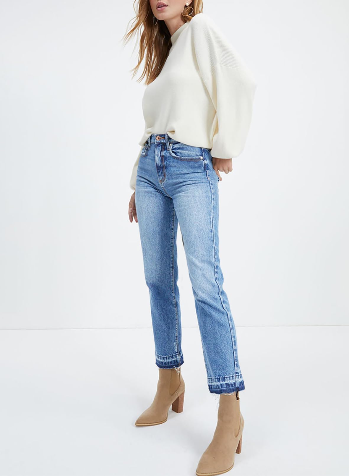 Foto 5 pulgar | Jeans Astylish Con Cintura Alta Y Tobillo Recto Para Mujer - Venta Internacional.
