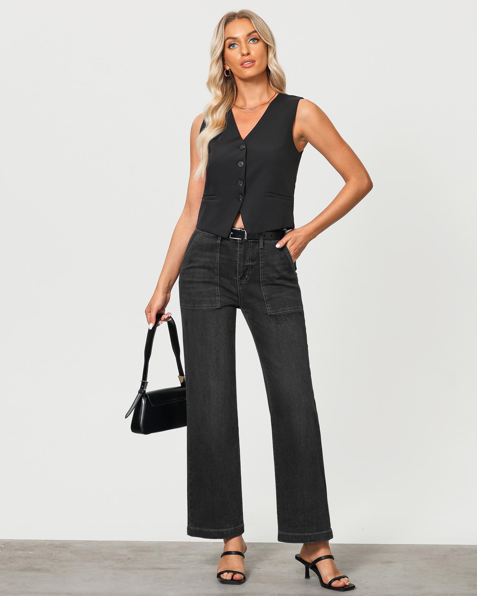 Foto 4 | Vaqueros Grapent De Mezclilla Negra De Cintura Alta Para Mujer, Talla Xl 16-18 - Venta Internacional.