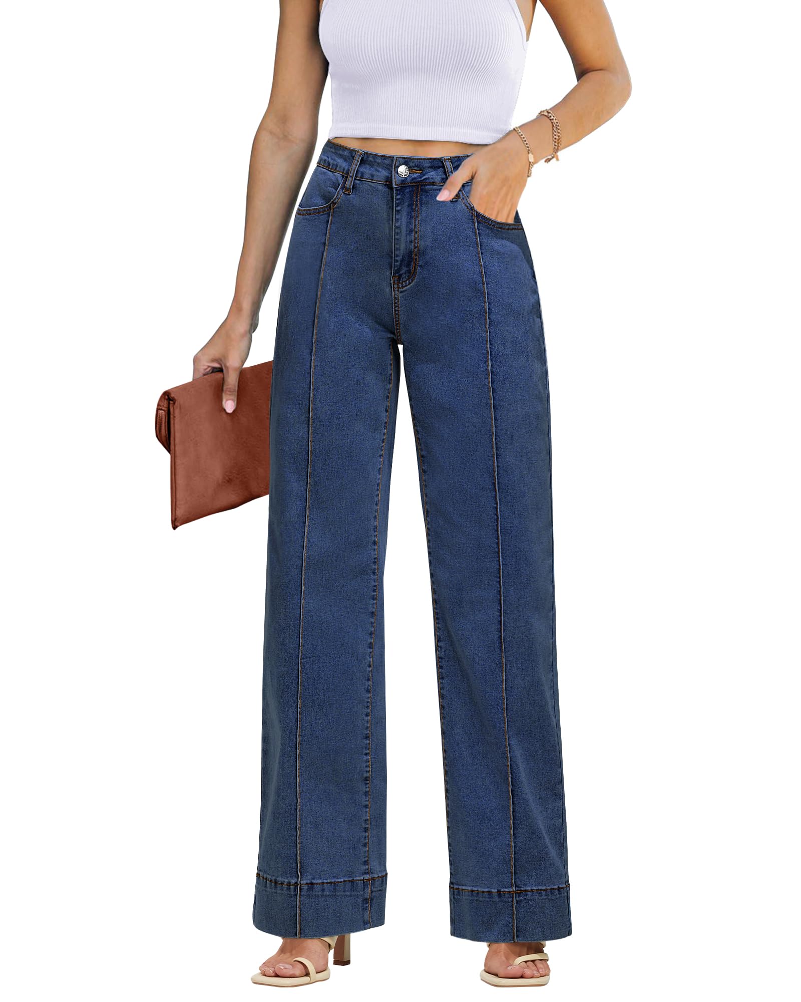 Foto 1 | Vaqueros Luvamia De Cintura Alta Y Pierna Ancha Azules Para Mujer, Talla S 4-6 - Venta Internacional.