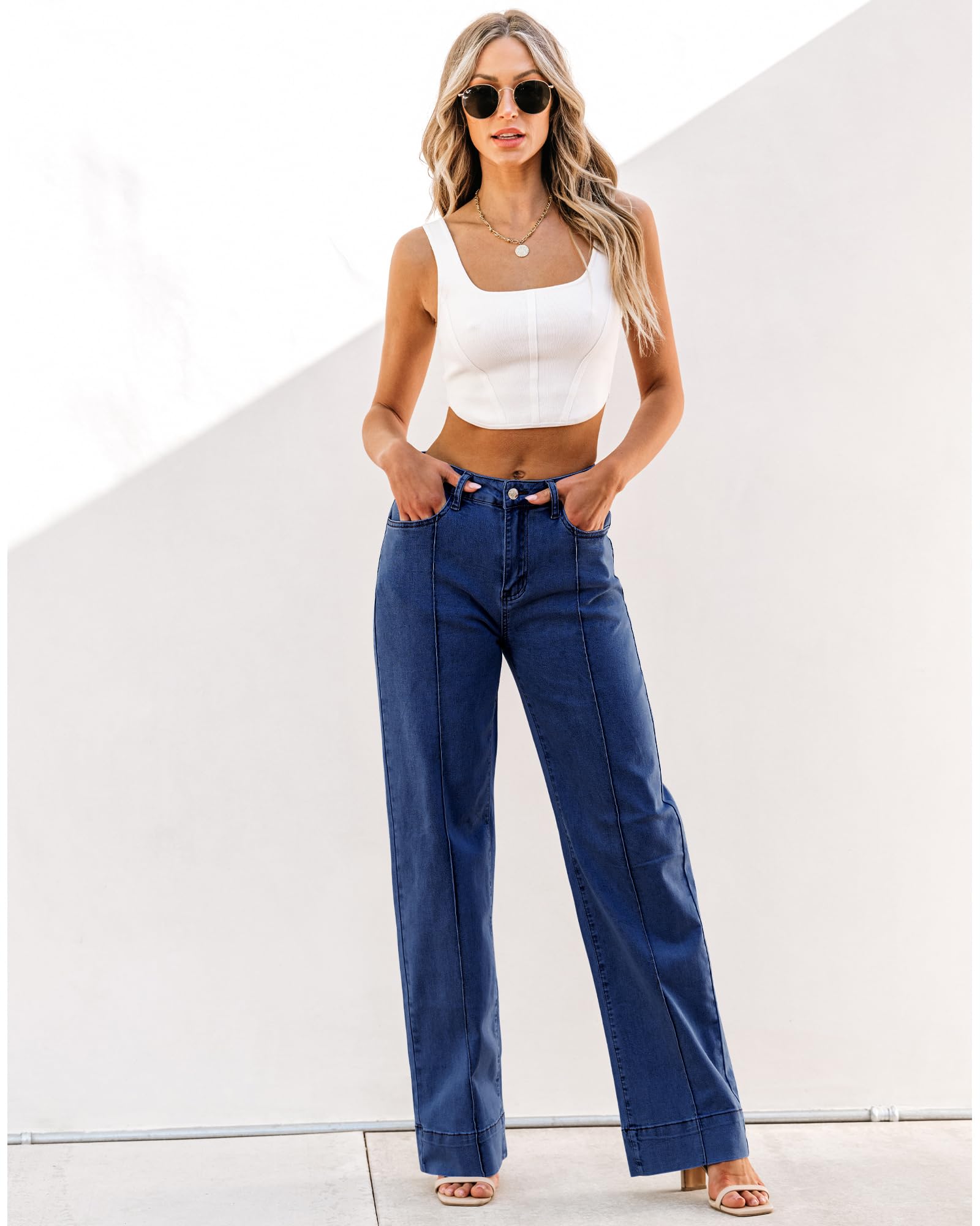 Foto 2 | Vaqueros Luvamia De Cintura Alta Y Pierna Ancha Azules Para Mujer, Talla S 4-6 - Venta Internacional.