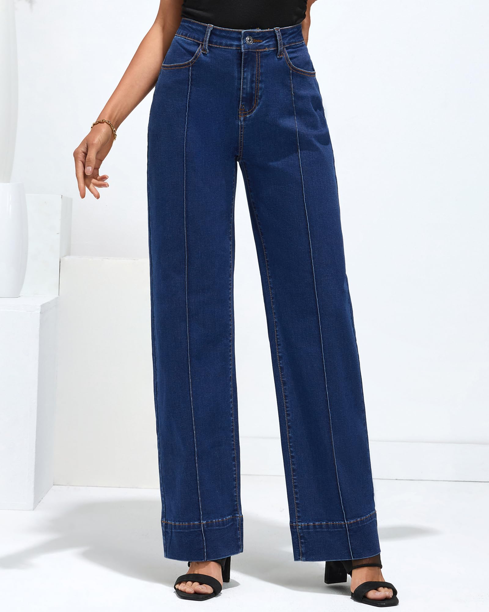 Foto 4 | Vaqueros Luvamia De Cintura Alta Y Pierna Ancha Azules Para Mujer, Talla S 4-6 - Venta Internacional.
