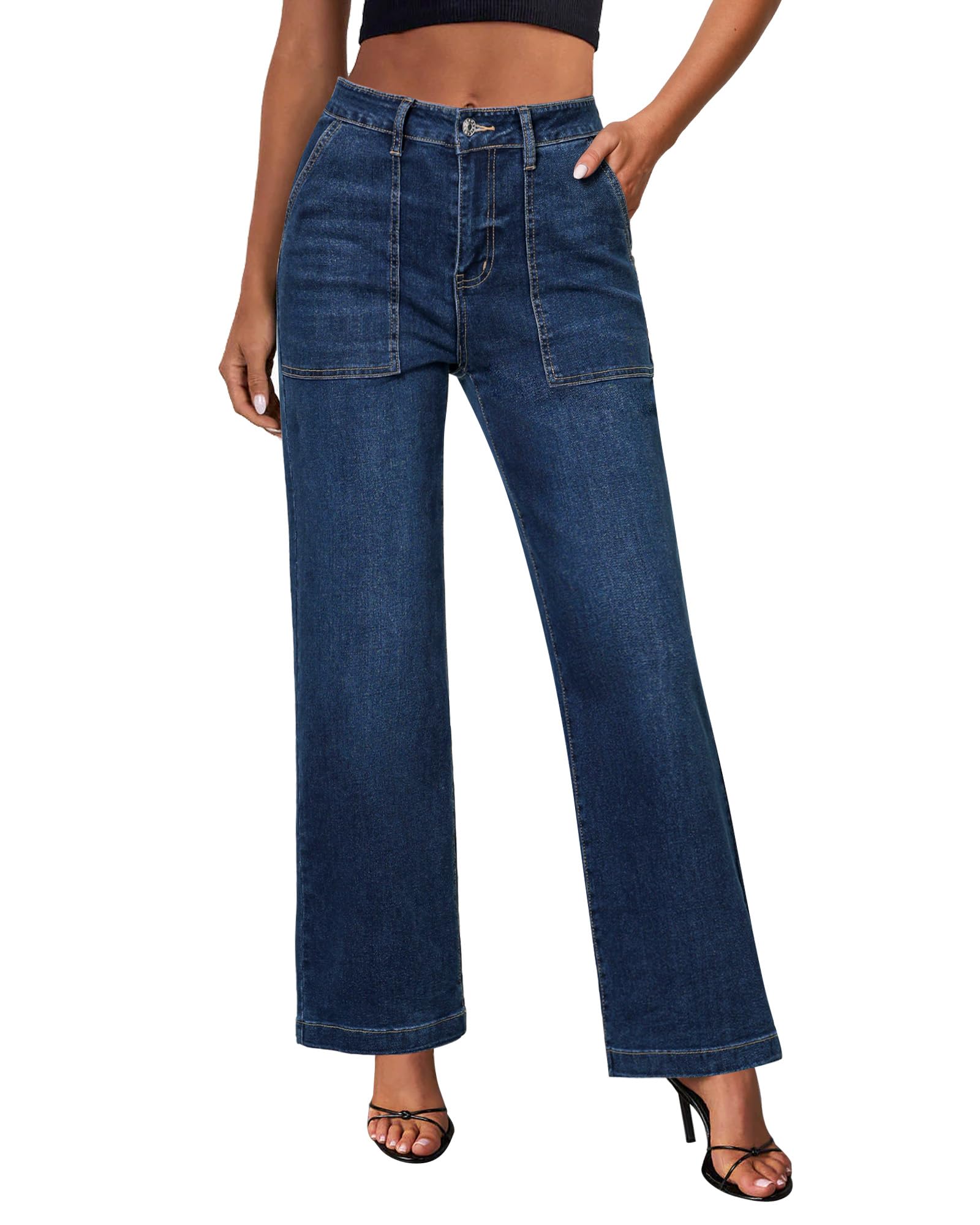 Foto 2 pulgar | Pantalones Vaqueros Grapent De Pierna Ancha Para Mujer, Color Azul Oscuro, Talla Xl/16-18 - Venta Internacional.