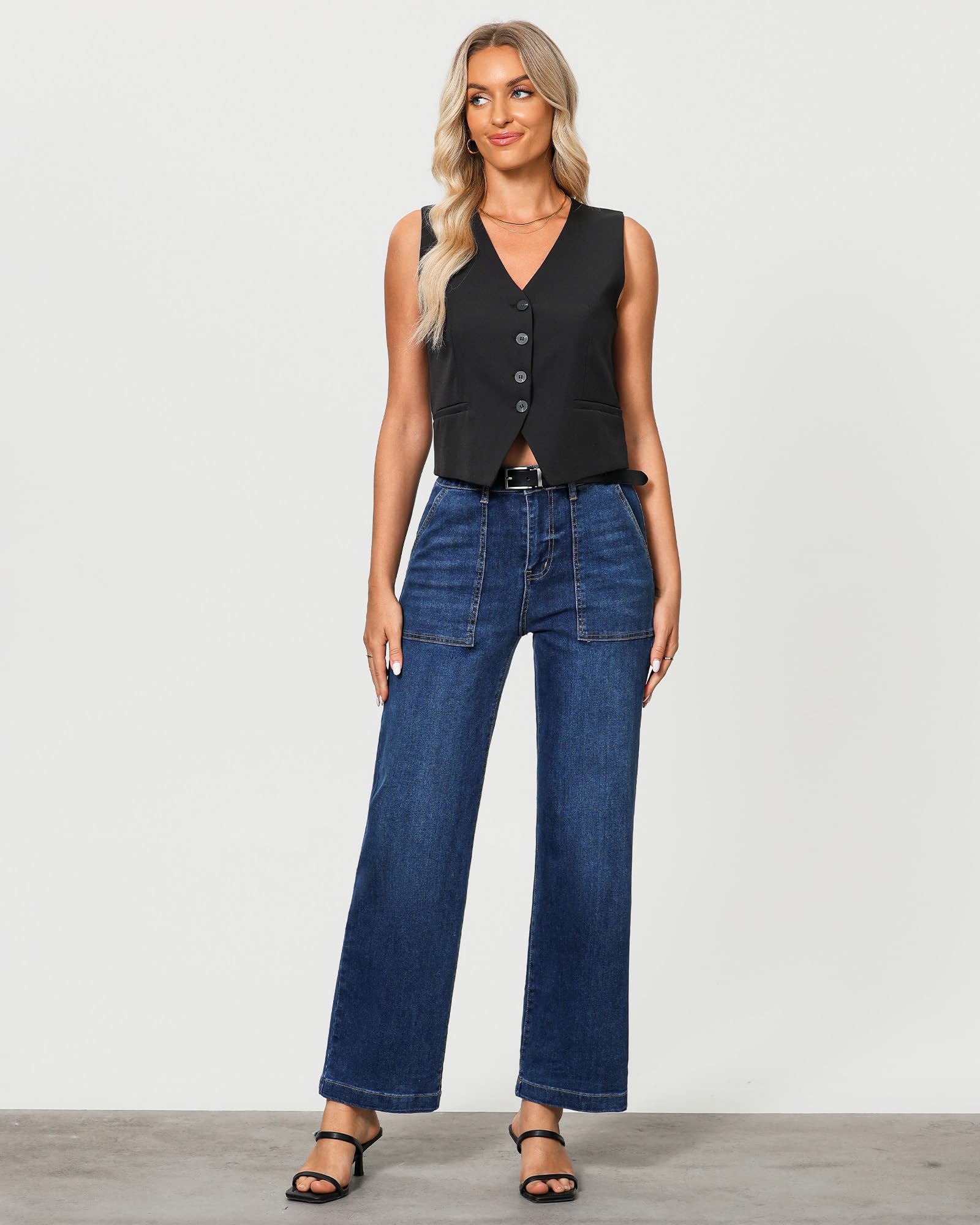 Foto 2 | Pantalones Vaqueros Grapent De Pierna Ancha Para Mujer, Color Azul Oscuro, Talla Xl/16-18 - Venta Internacional.