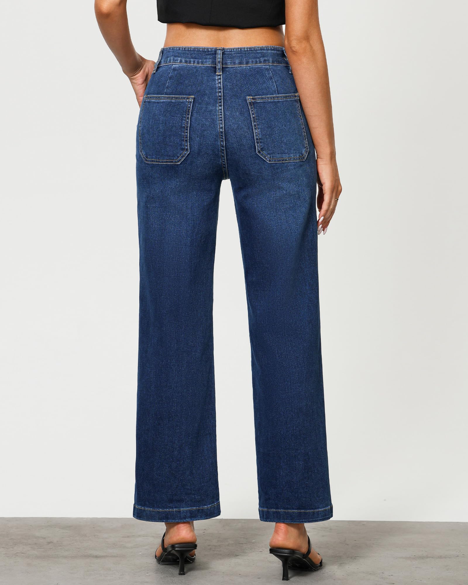 Foto 4 pulgar | Pantalones Vaqueros Grapent De Pierna Ancha Para Mujer, Color Azul Oscuro, Talla Xl/16-18 - Venta Internacional.