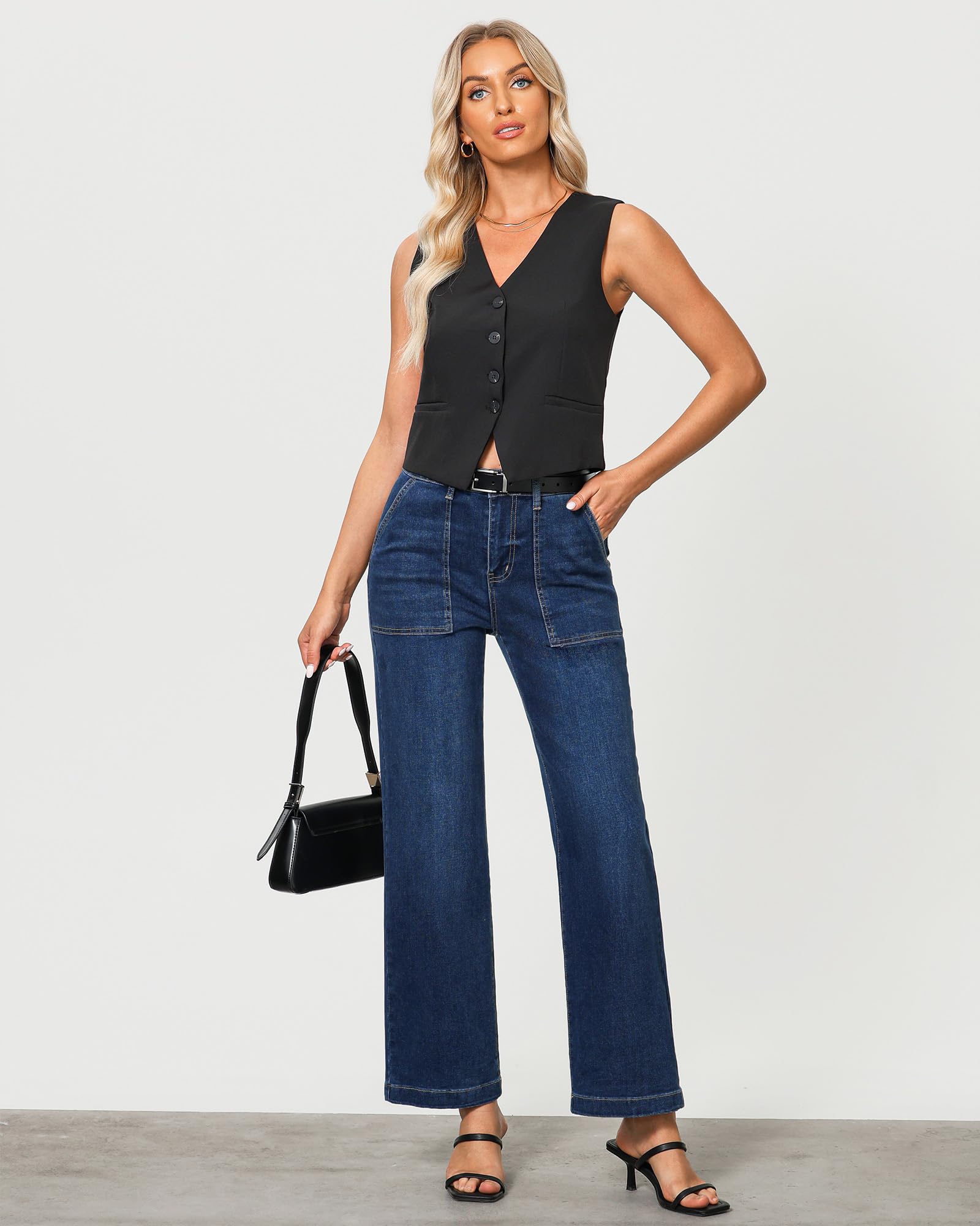 Foto 4 | Pantalones Vaqueros Grapent De Pierna Ancha Para Mujer, Color Azul Oscuro, Talla Xl/16-18 - Venta Internacional.