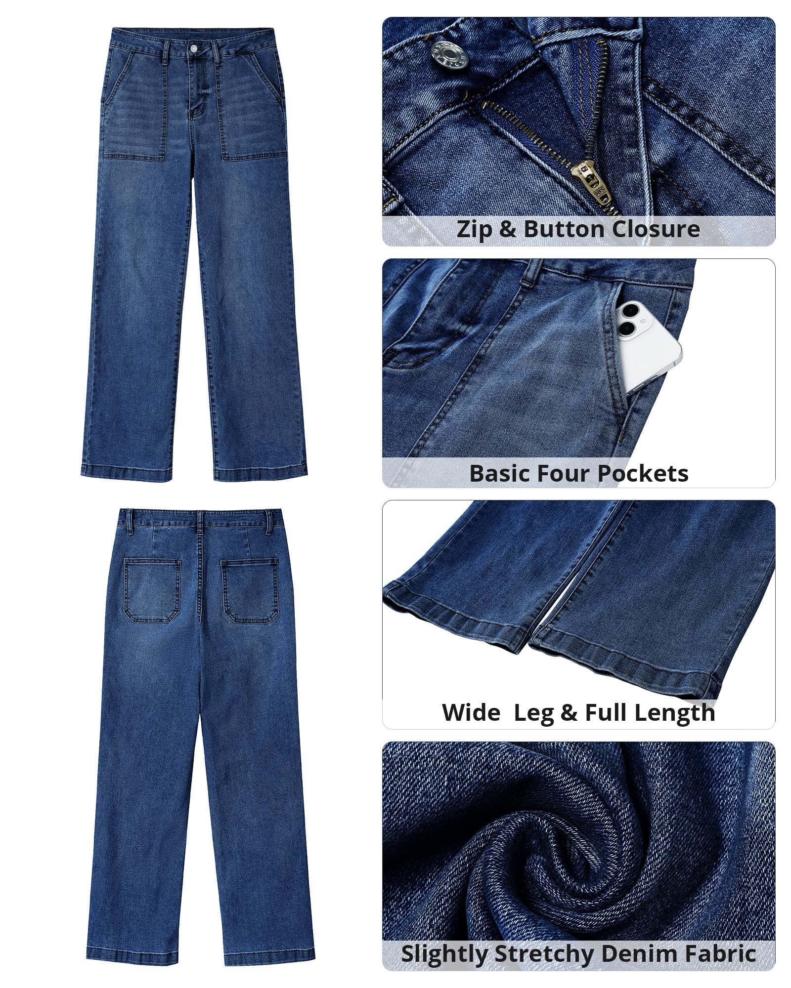 Foto 6 | Pantalones Vaqueros Grapent De Pierna Ancha Para Mujer, Color Azul Oscuro, Talla Xl/16-18 - Venta Internacional.