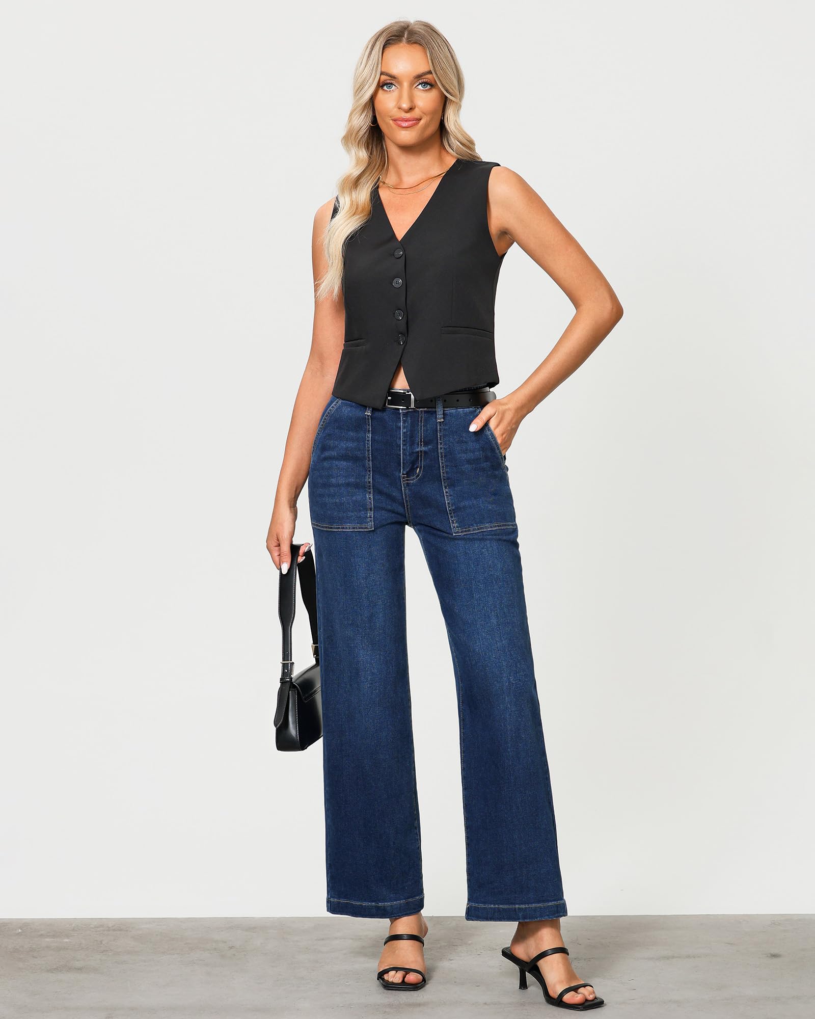 Foto 7 | Pantalones Vaqueros Grapent De Pierna Ancha Para Mujer, Color Azul Oscuro, Talla Xl/16-18 - Venta Internacional.