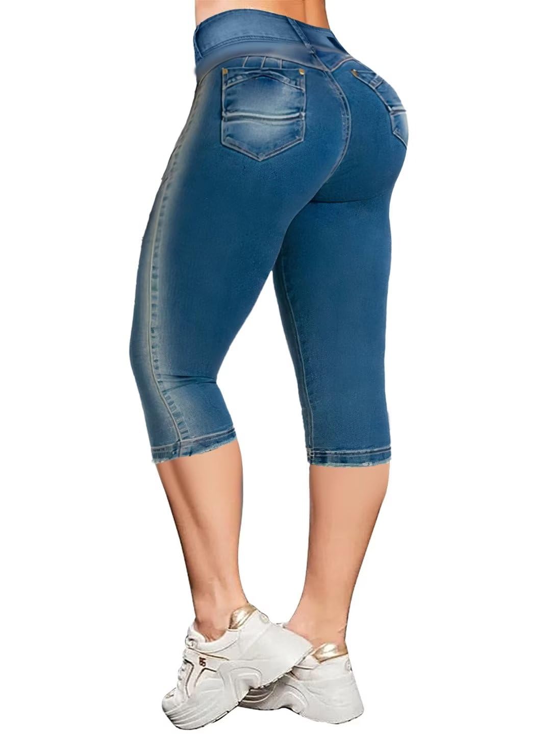 Foto 1 | Vaqueros Flamingals Para Levantar Glúteos, Ajustados A Media Cintura, Azul Pálido, Talla S - Venta Internacional.