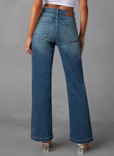 Foto 2 | Vaqueros Sidefeel Para Mujer, Cintura Alta, Elásticos, Pernera Ancha, Azul - Venta Internacional.