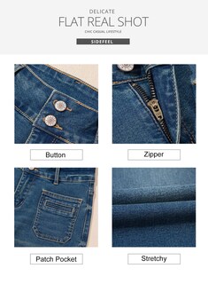 Foto 6 | Vaqueros Sidefeel Para Mujer, Cintura Alta, Elásticos, Pernera Ancha, Azul - Venta Internacional.