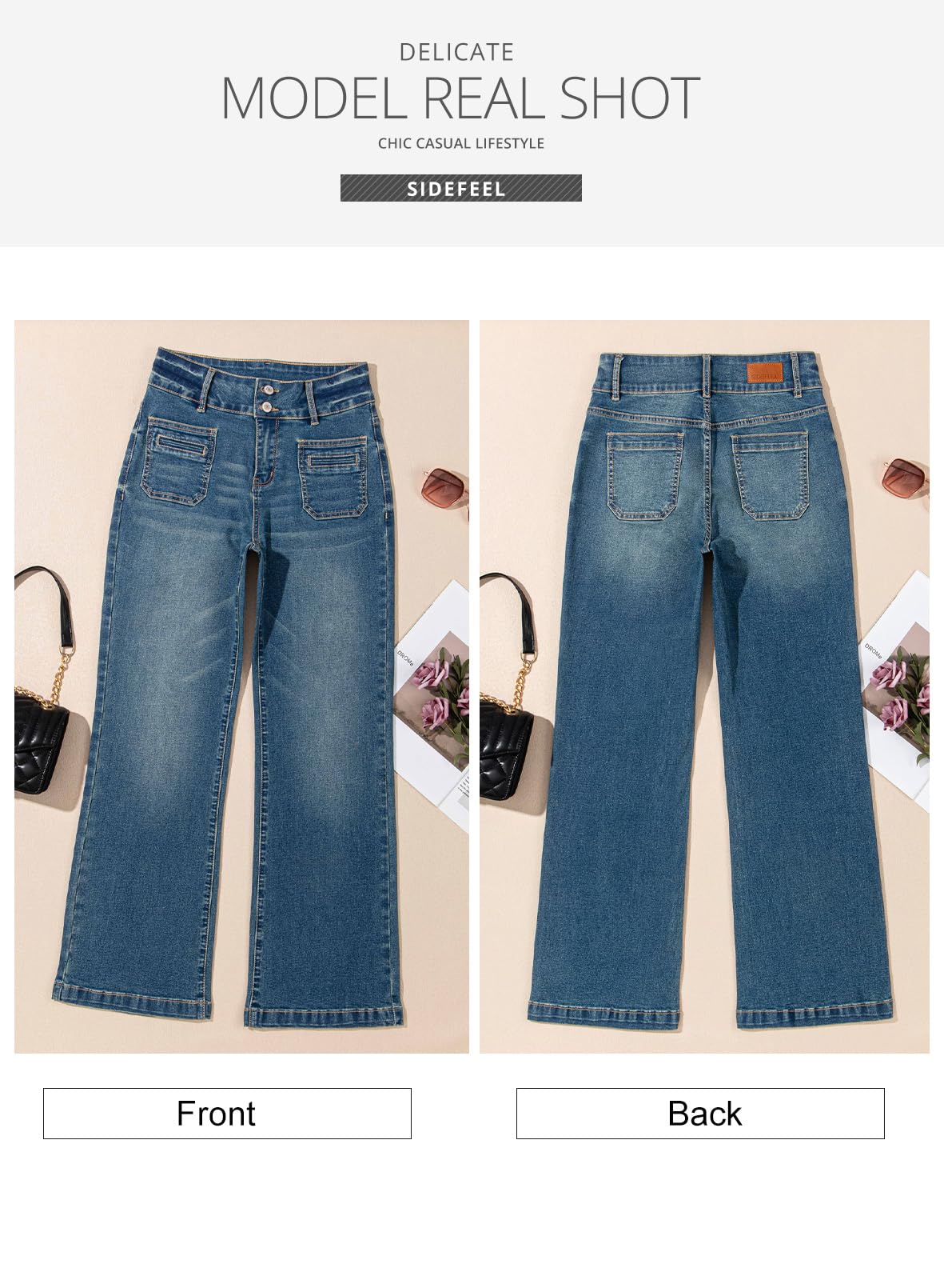 Foto 7 | Vaqueros Sidefeel Para Mujer, Cintura Alta, Elásticos, Pernera Ancha, Azul - Venta Internacional.