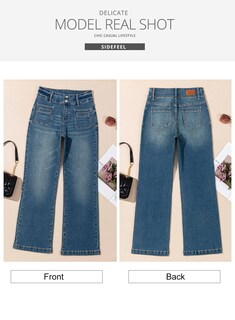 Foto 7 | Vaqueros Sidefeel Para Mujer, Cintura Alta, Elásticos, Pernera Ancha, Azul - Venta Internacional.