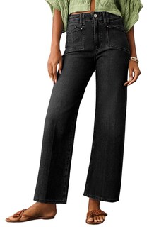 Foto 1 | Vaqueros Elegantes Para Mujer, Cintura Alta, Pierna Recta, Talla 16, Color Negro - Venta Internacional.