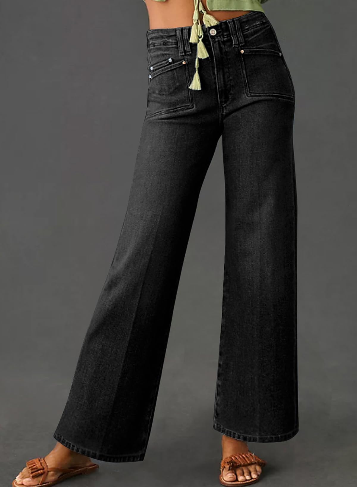 Foto 4 | Vaqueros Elegantes Para Mujer, Cintura Alta, Pierna Recta, Talla 16, Color Negro - Venta Internacional.