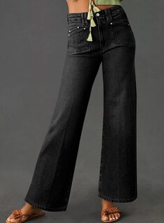 Foto 4 | Vaqueros Elegantes Para Mujer, Cintura Alta, Pierna Recta, Talla 16, Color Negro - Venta Internacional.
