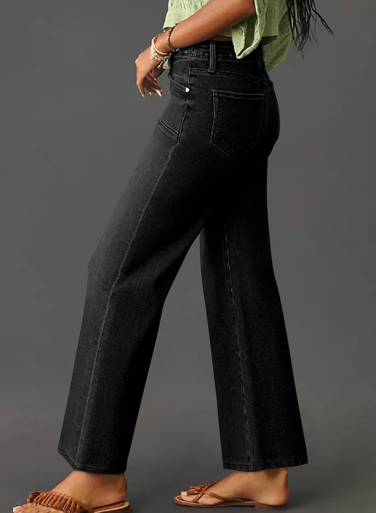 Foto 5 | Vaqueros Elegantes Para Mujer, Cintura Alta, Pierna Recta, Talla 16, Color Negro - Venta Internacional.