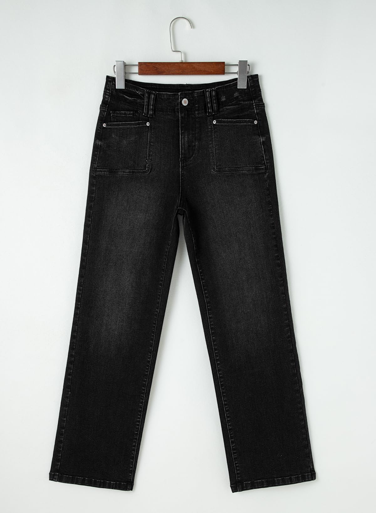 Foto 7 pulgar | Vaqueros Elegantes Para Mujer, Cintura Alta, Pierna Recta, Talla 16, Color Negro - Venta Internacional.
