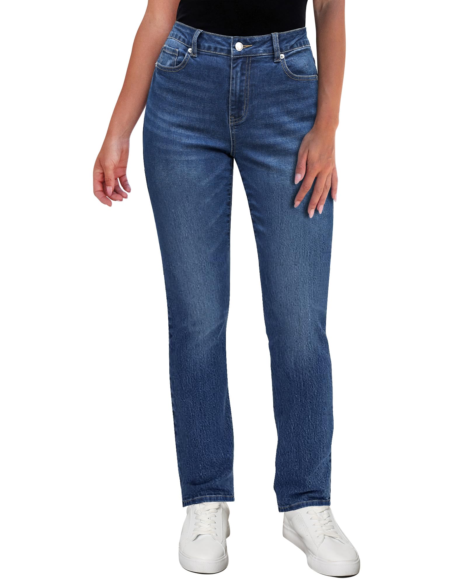 Foto 2 pulgar | Pantalones Vaqueros Grapent Rectos De Cintura Alta Azules Para Mujer, Talla 10 - Venta Internacional.