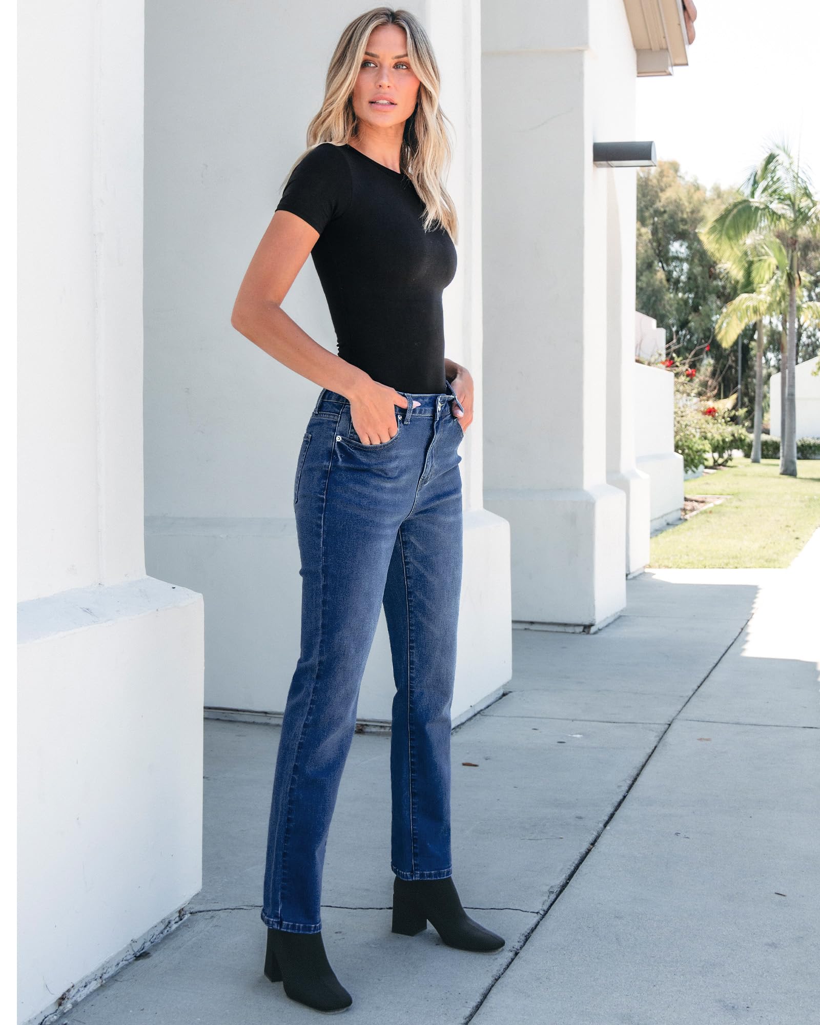 Foto 5 | Pantalones Vaqueros Grapent Rectos De Cintura Alta Azules Para Mujer, Talla 10 - Venta Internacional.