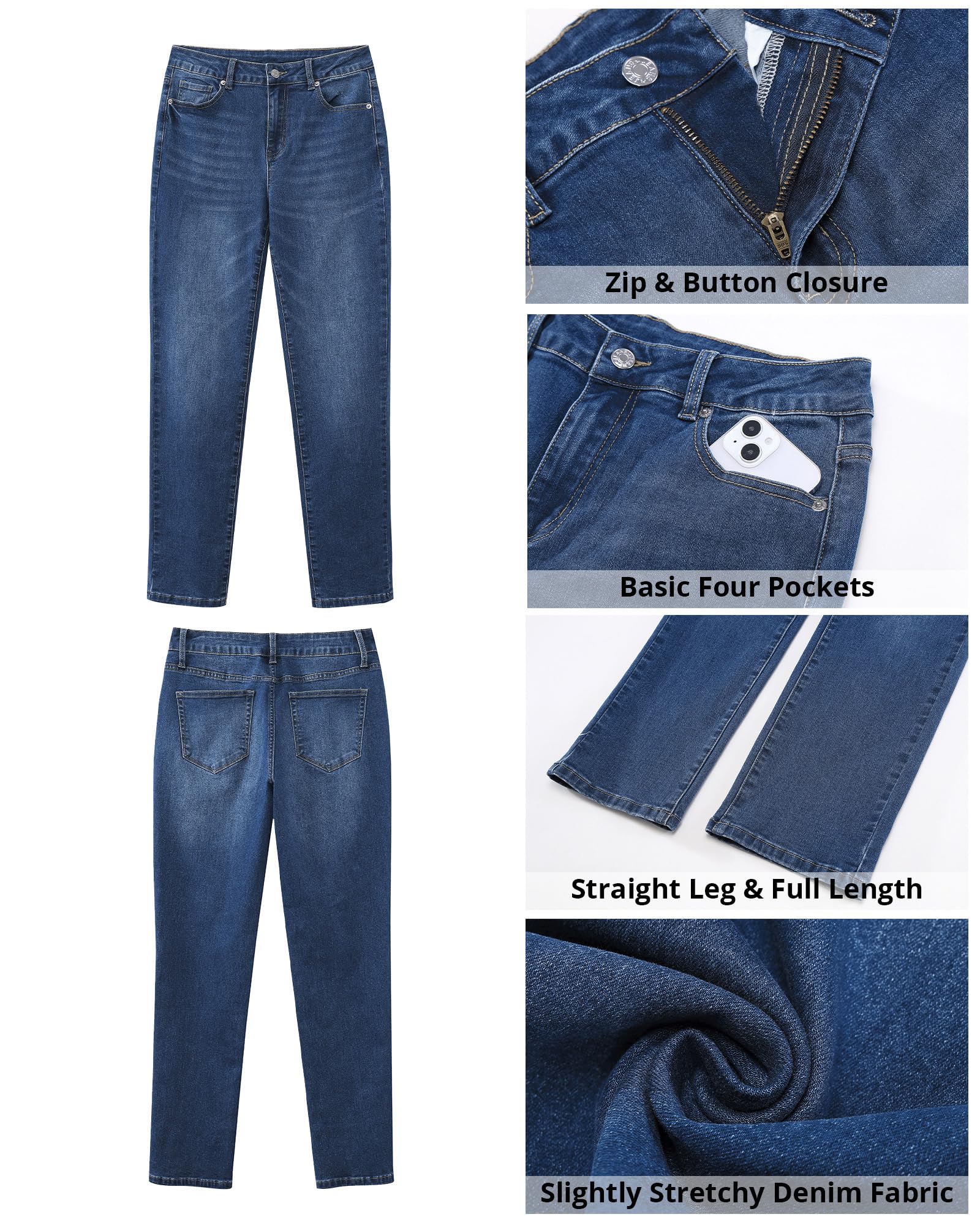 Foto 7 pulgar | Pantalones Vaqueros Grapent Rectos De Cintura Alta Azules Para Mujer, Talla 10 - Venta Internacional.