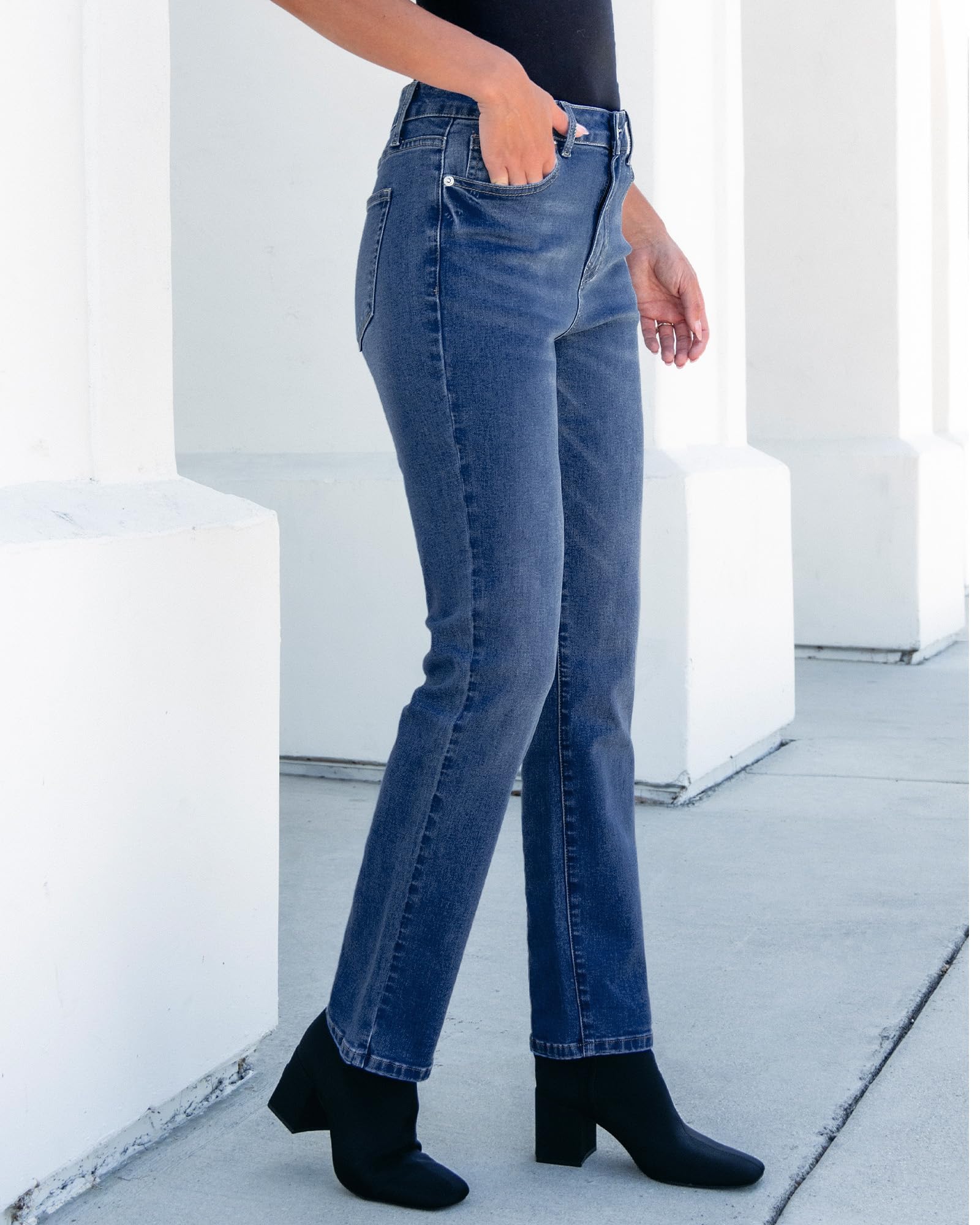 Foto 8 pulgar | Pantalones Vaqueros Grapent Rectos De Cintura Alta Azules Para Mujer, Talla 10 - Venta Internacional.
