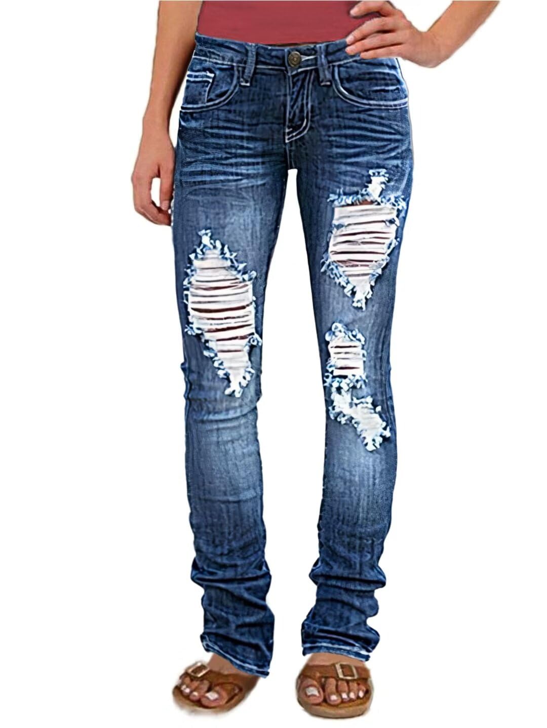 Foto 2 pulgar | Jeans Flamingals De Talle Bajo, Corte De Bota Desgastado, Pierna Ancha, Mujer - Venta Internacional.
