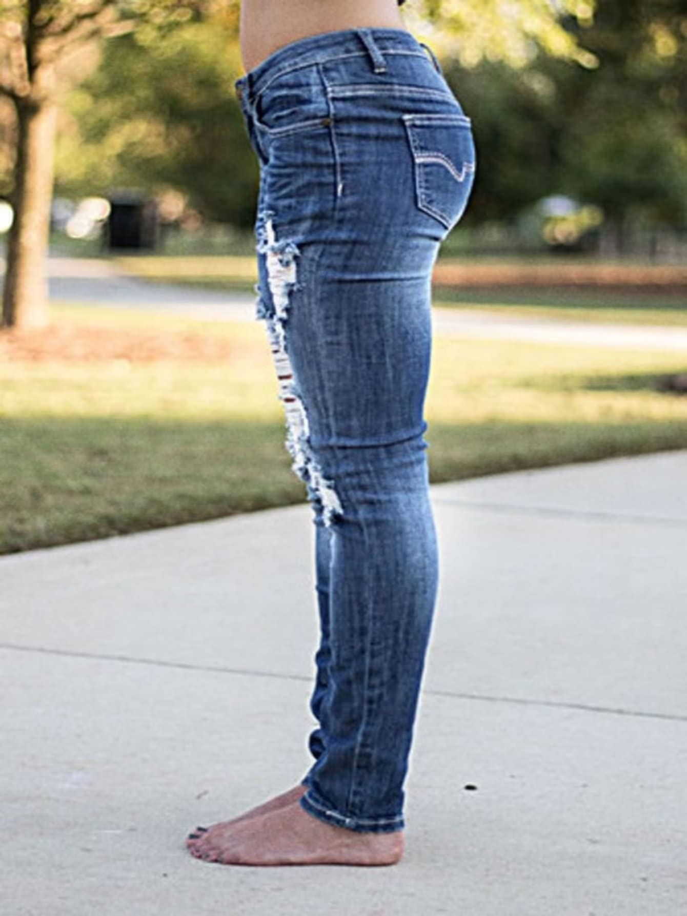 Foto 3 pulgar | Jeans Flamingals De Talle Bajo, Corte De Bota Desgastado, Pierna Ancha, Mujer - Venta Internacional.