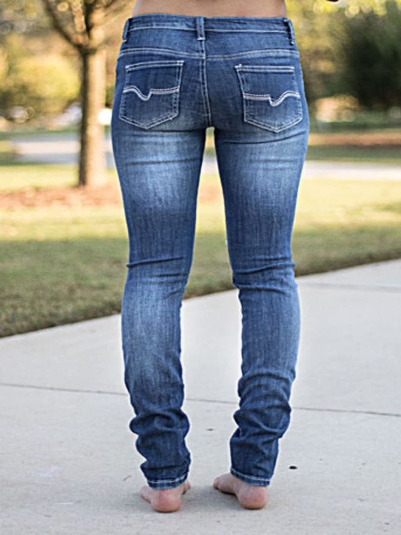 Foto 4 pulgar | Jeans Flamingals De Talle Bajo, Corte De Bota Desgastado, Pierna Ancha, Mujer - Venta Internacional.