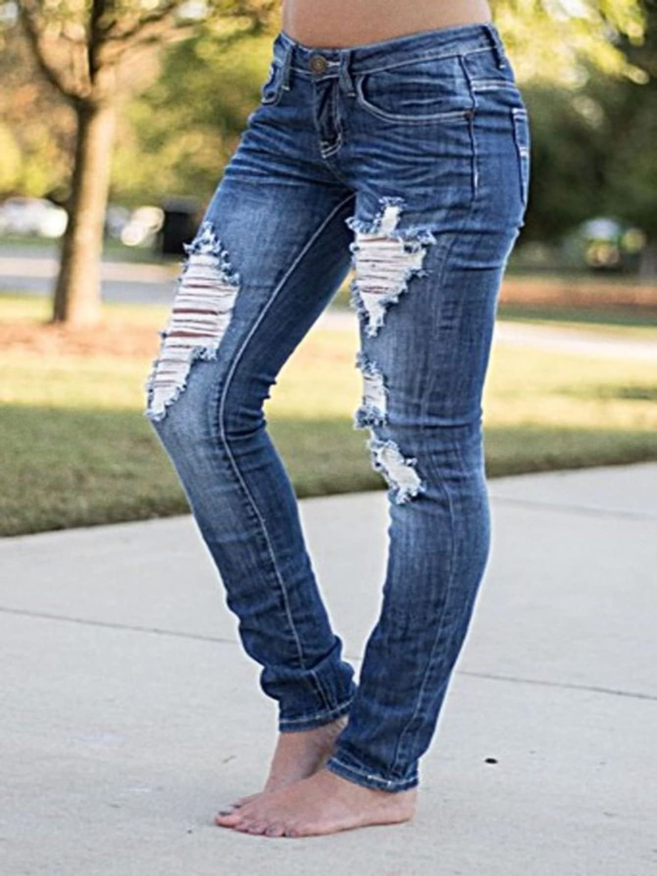 Foto 5 pulgar | Jeans Flamingals De Talle Bajo, Corte De Bota Desgastado, Pierna Ancha, Mujer - Venta Internacional.