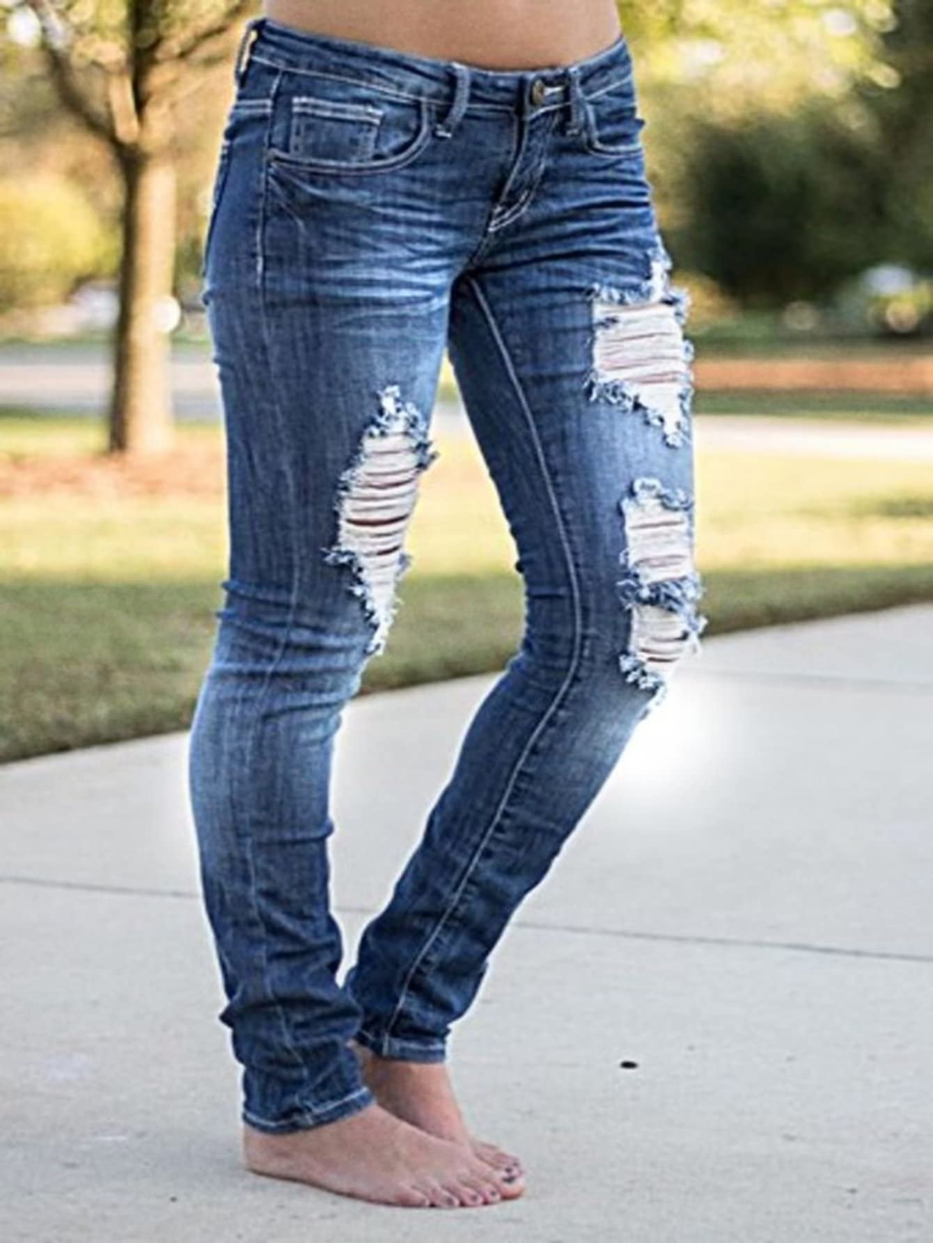 Foto 6 pulgar | Jeans Flamingals De Talle Bajo, Corte De Bota Desgastado, Pierna Ancha, Mujer - Venta Internacional.