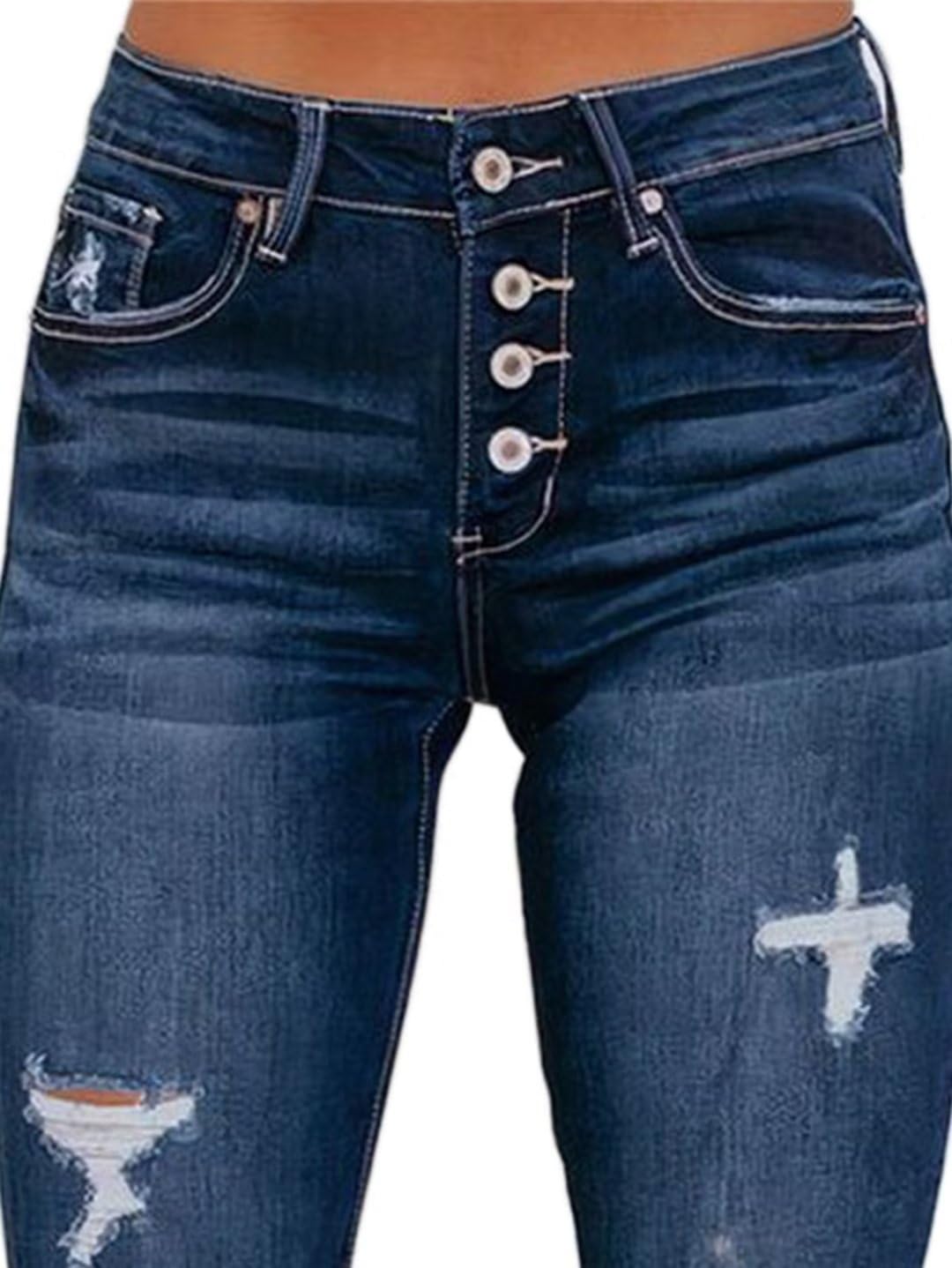 Foto 3 pulgar | Pantalones Vaqueros Con Estampado De Flamencos Rasgados De Cintura Baja Para Mujer, Talla Xl, Azul - Venta Internaciona
