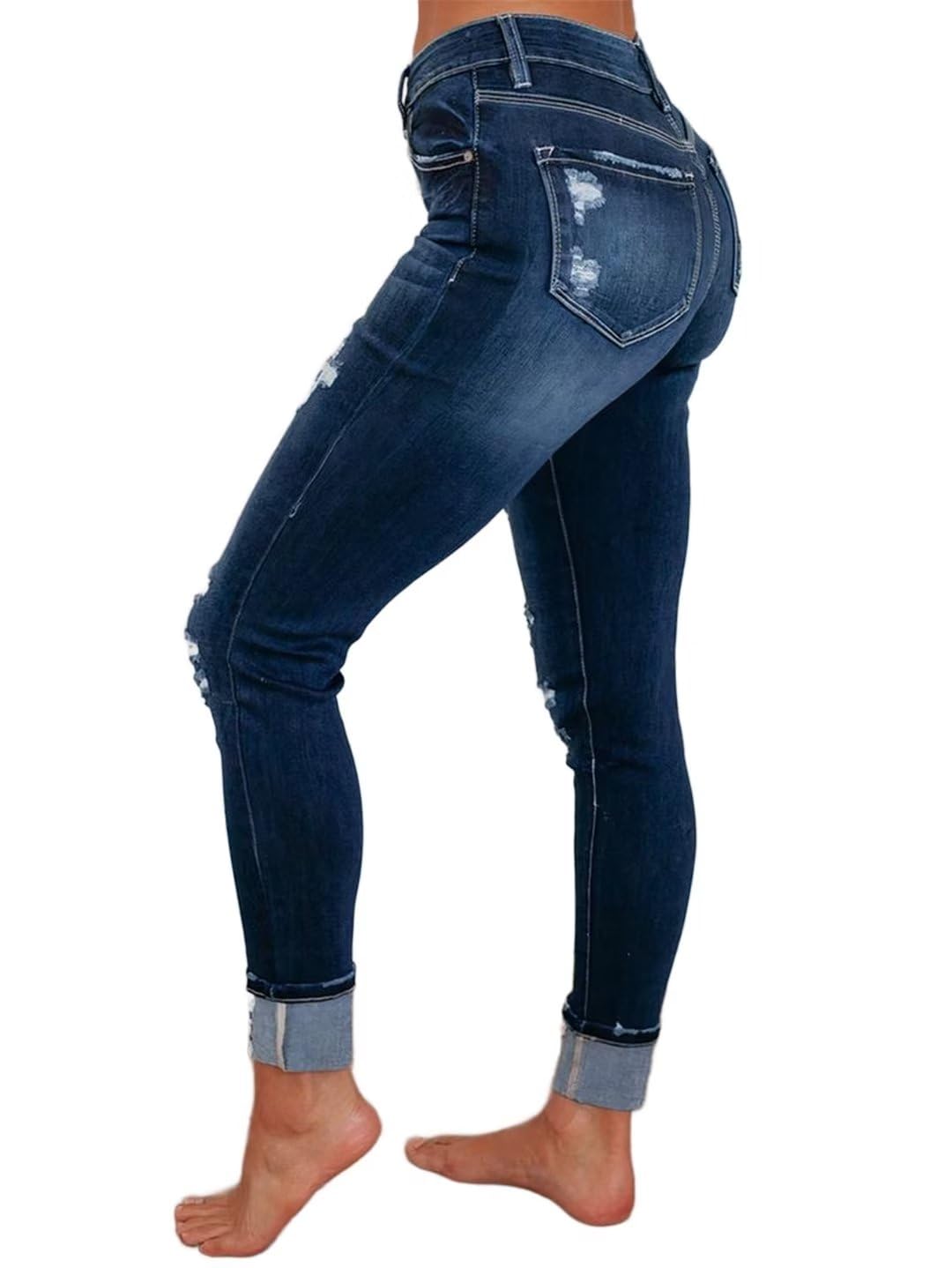 Foto 5 pulgar | Pantalones Vaqueros Con Estampado De Flamencos Rasgados De Cintura Baja Para Mujer, Talla Xl, Azul - Venta Internaciona