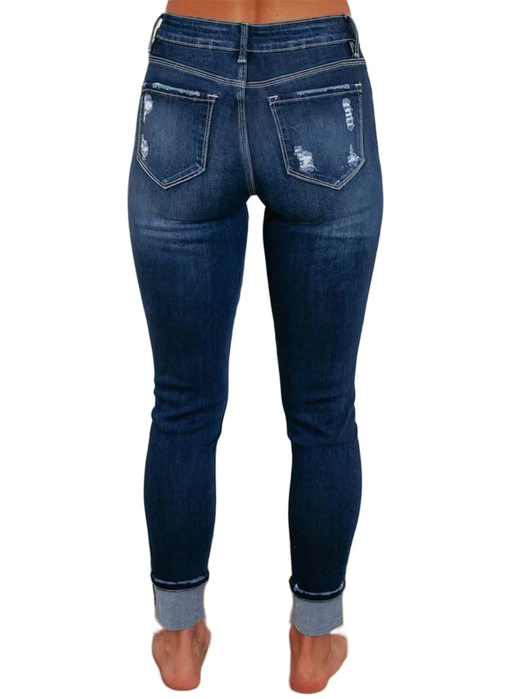 Foto 6 pulgar | Pantalones Vaqueros Con Estampado De Flamencos Rasgados De Cintura Baja Para Mujer, Talla Xl, Azul - Venta Internaciona