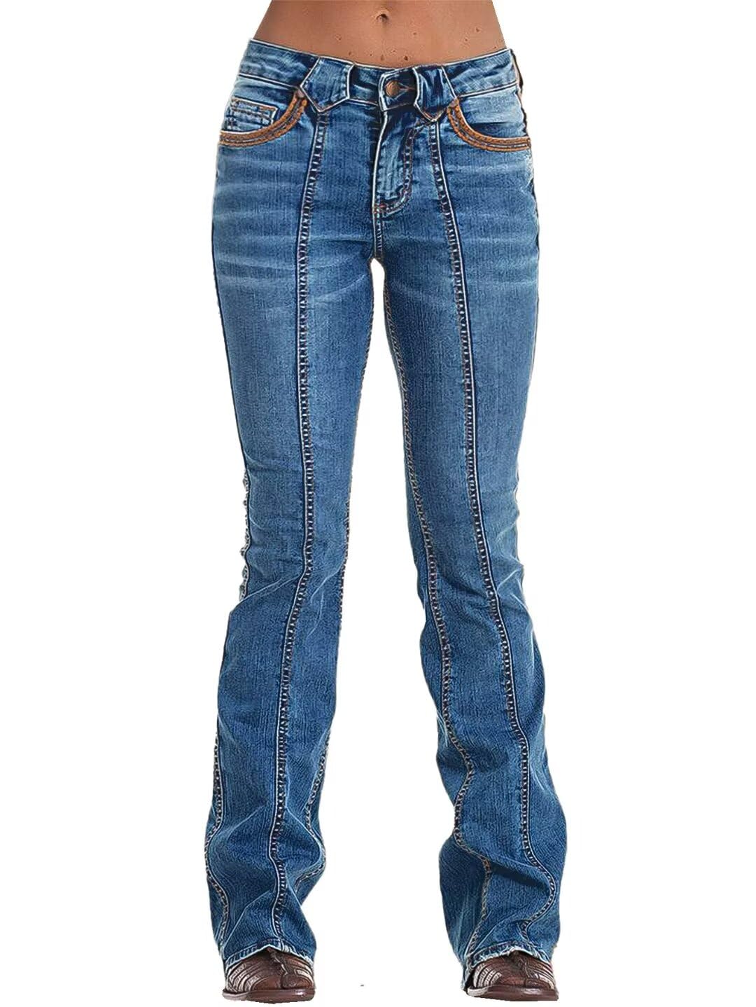 Foto 2 pulgar | Vaqueros Flamingals Flare Bootcut De Talle Bajo Para Mujer, Azul Medio Xl - Venta Internacional.