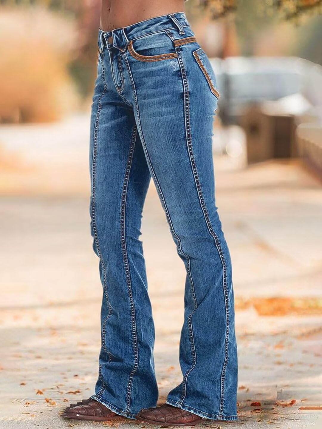 Foto 3 pulgar | Vaqueros Flamingals Flare Bootcut De Talle Bajo Para Mujer, Azul Medio Xl - Venta Internacional.