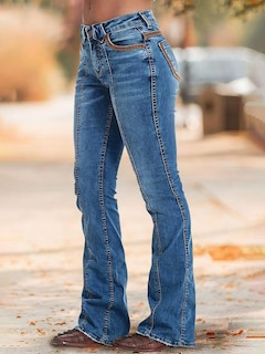 Foto 2 | Vaqueros Flamingals Flare Bootcut De Talle Bajo Para Mujer, Azul Medio Xl - Venta Internacional.