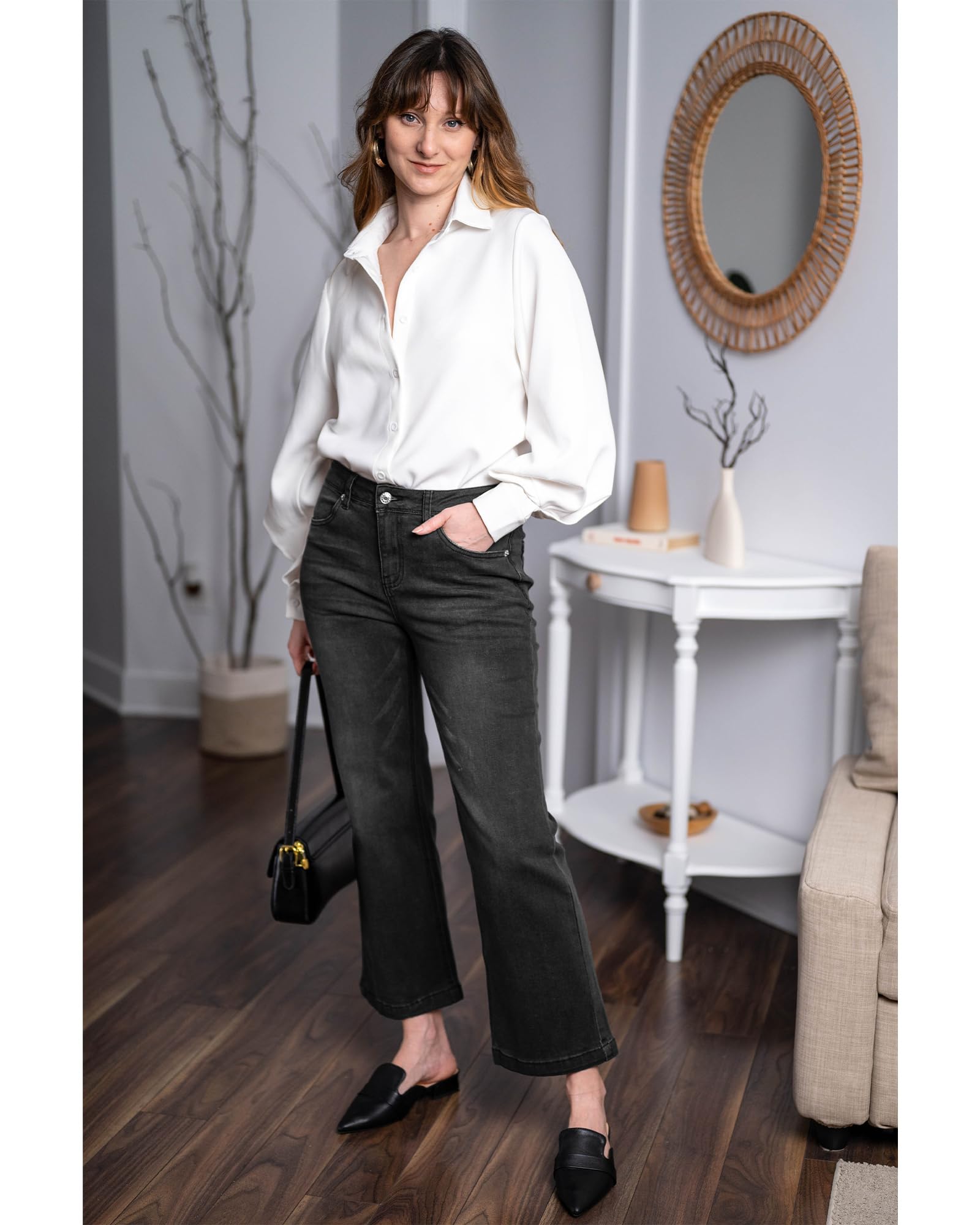 Foto 7 | Vaqueros Grapent Holgados Negros De Cintura Alta Para Mujer, Talla Grande, Negros - Venta Internacional.