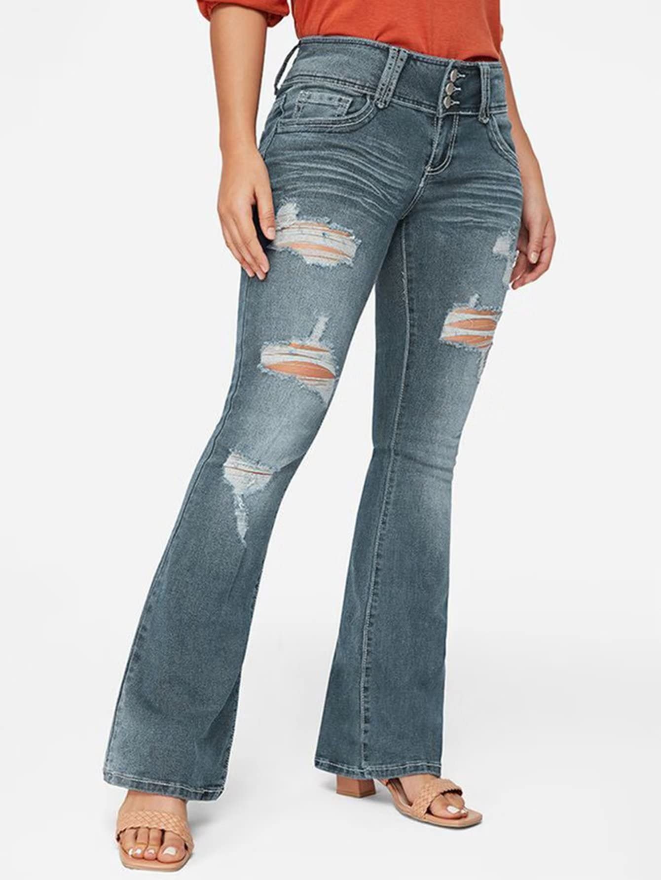 Foto 5 pulgar | Jeans Flamingals De Talle Bajo, Corte De Bota Rasgado, Pierna Ancha Para Mujer - Venta Internacional.
