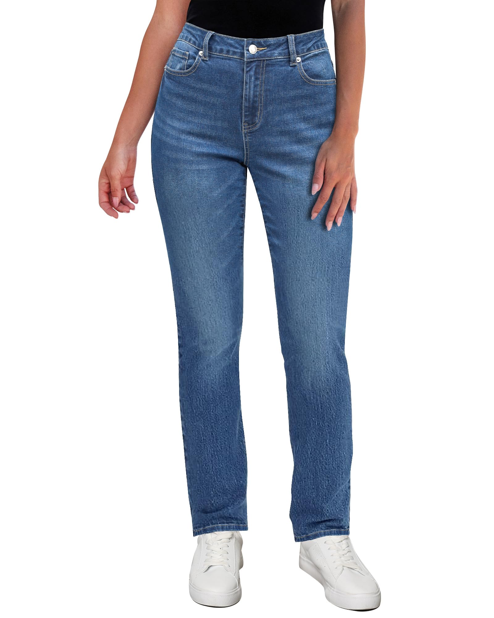 Foto 2 pulgar | Vaqueros Grapent De Talle Alto Y Pernera Recta Para Mujeres Azul - Venta Internacional.