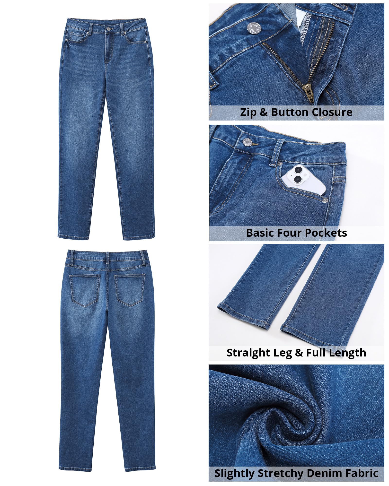 Foto 7 pulgar | Vaqueros Grapent De Talle Alto Y Pernera Recta Para Mujeres Azul - Venta Internacional.